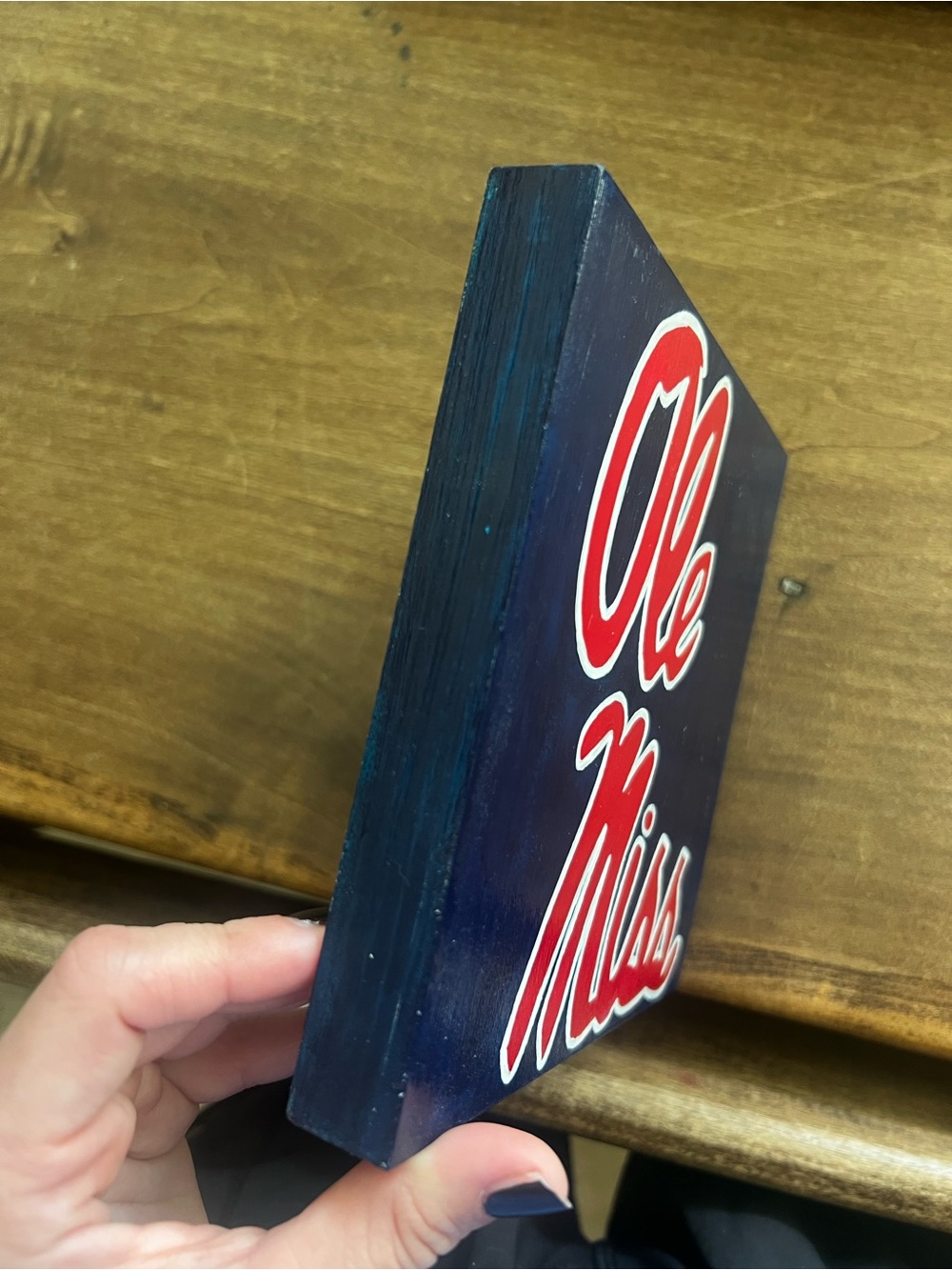 Ole Miss Hand-Painted Sign in Navy and Red - Picture 3 of 4
